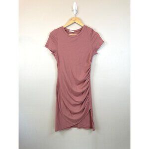 Altar'd State Ribbed Short-Sleeve Pink Midi Dress With Ruched Side Detail Size S